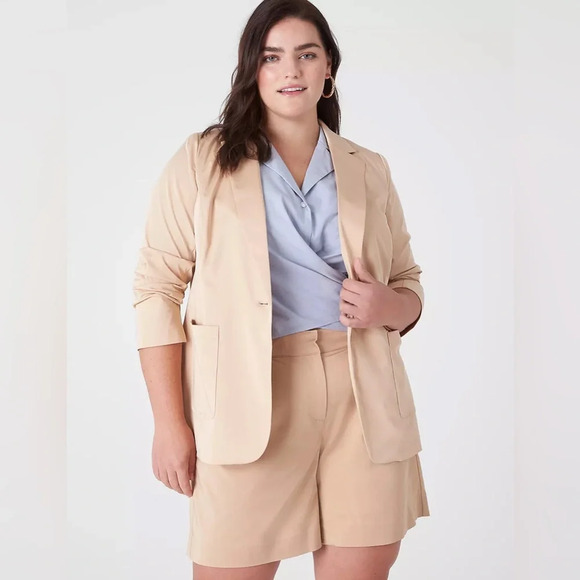 Lane Bryant Tan Ginger Root  Silky Chino Boyfriend Blazer Jacket Plus Size 20 - Picture 8 of 8